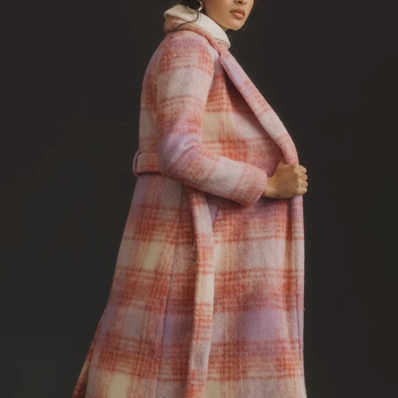 Anthropologie Hutch Pink & Purple Plaid Tie-Waist Coat Medium - Picture 3 of 16